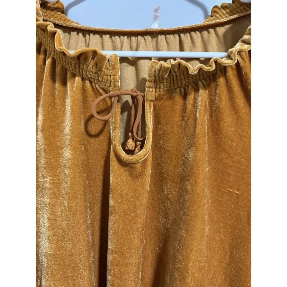 Free People Terese Velvet Top Pumpkin Pie Tie Neck Blouse Women's‎ Size XS